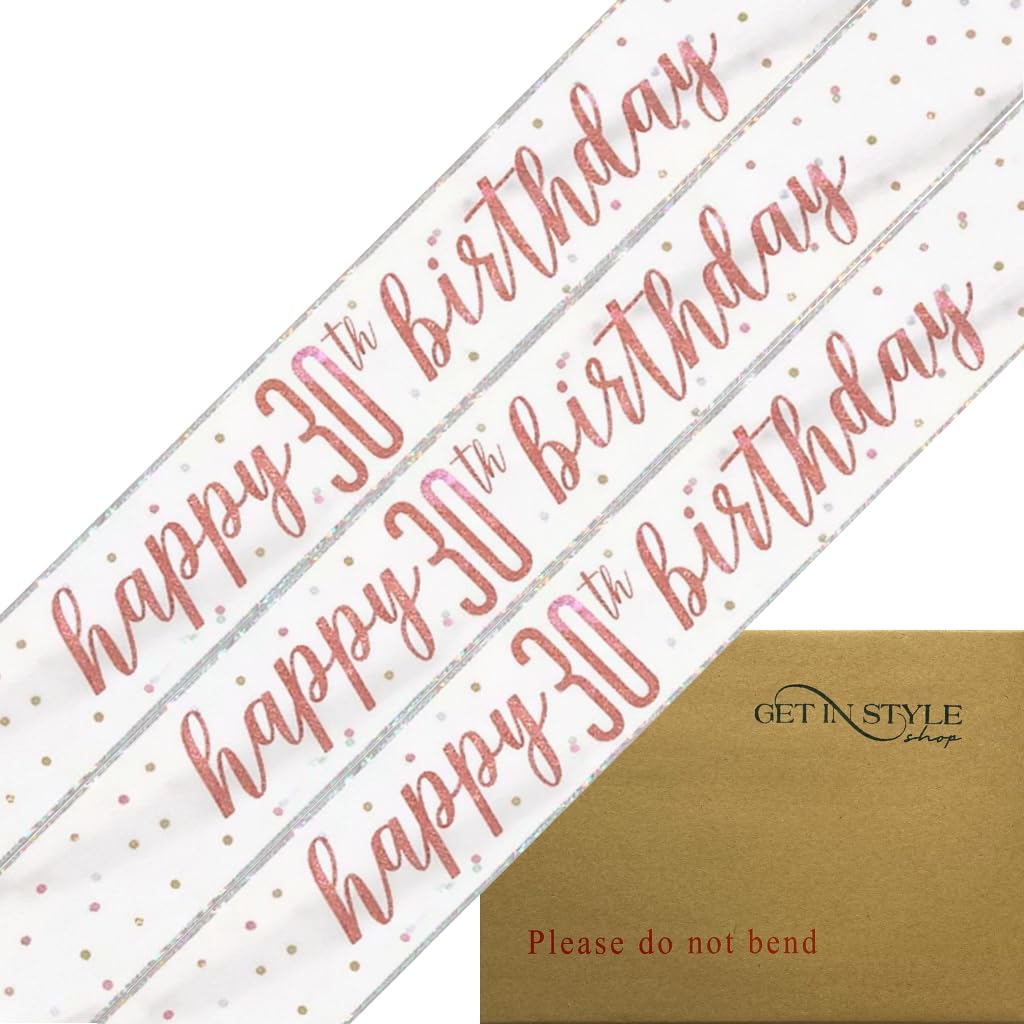 Getinstyle Shop Rose Gold 9Ft Banner Happy 30Th Birthday Sparkling Fizz White & Holographic Foil Pennant (274Cm) – Stunning Dazzling Party Decor For A Memorable Milestone