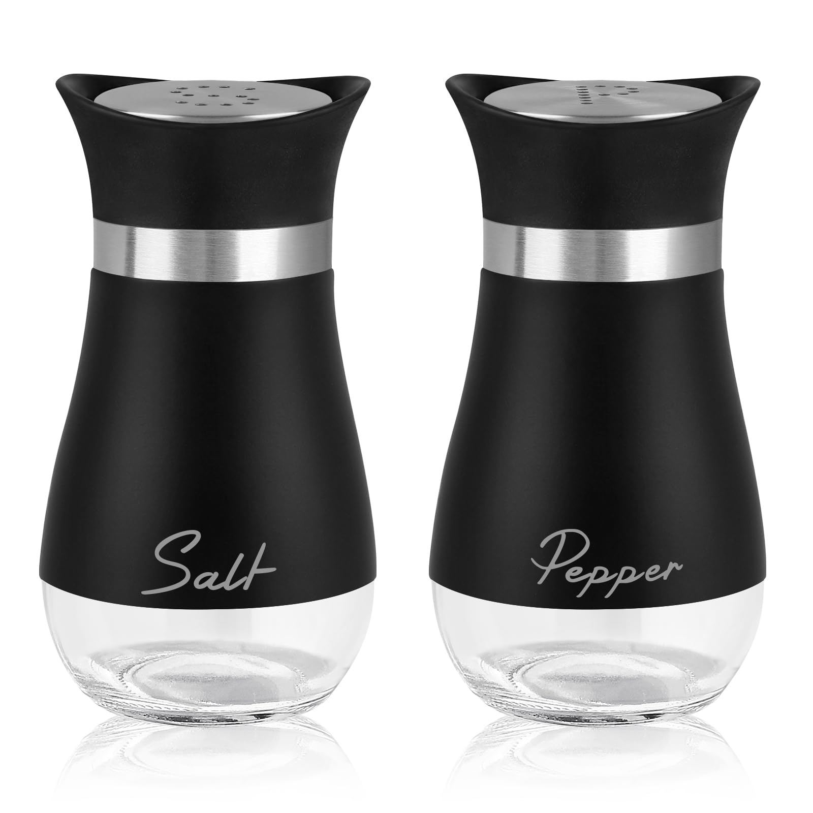 Accmor Salt and Pepper Shakers Set, 4 oz Stainless Steel Salt Pepper Shaker Containers with Glass Bottom for Kitchen Cooking, BBQ, Bar, Table, RV, Camp