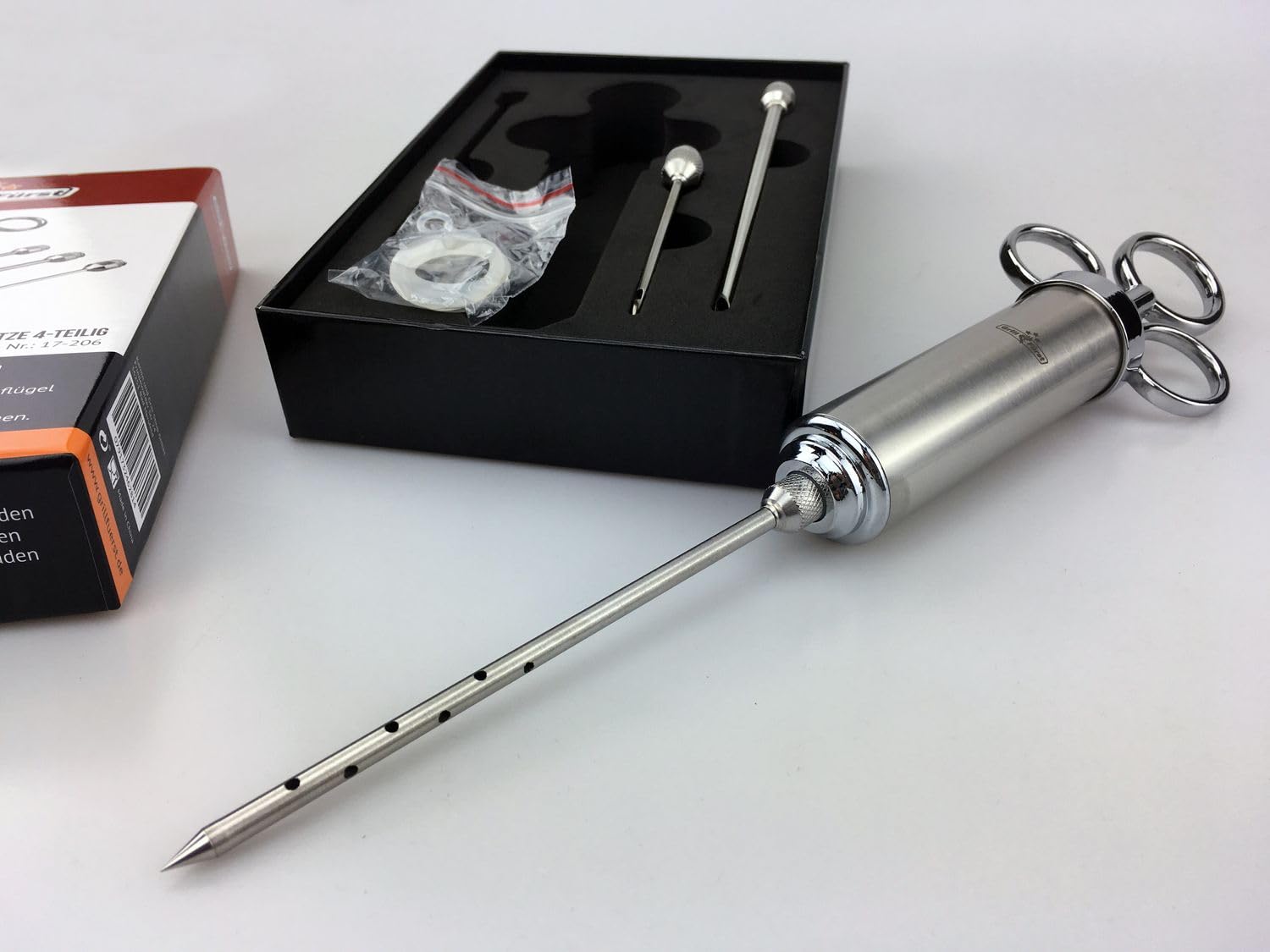 Grillfürst siringa per marinate in Acciaio Inox 60 ml Set 3 Aghi per arrosti BBQ