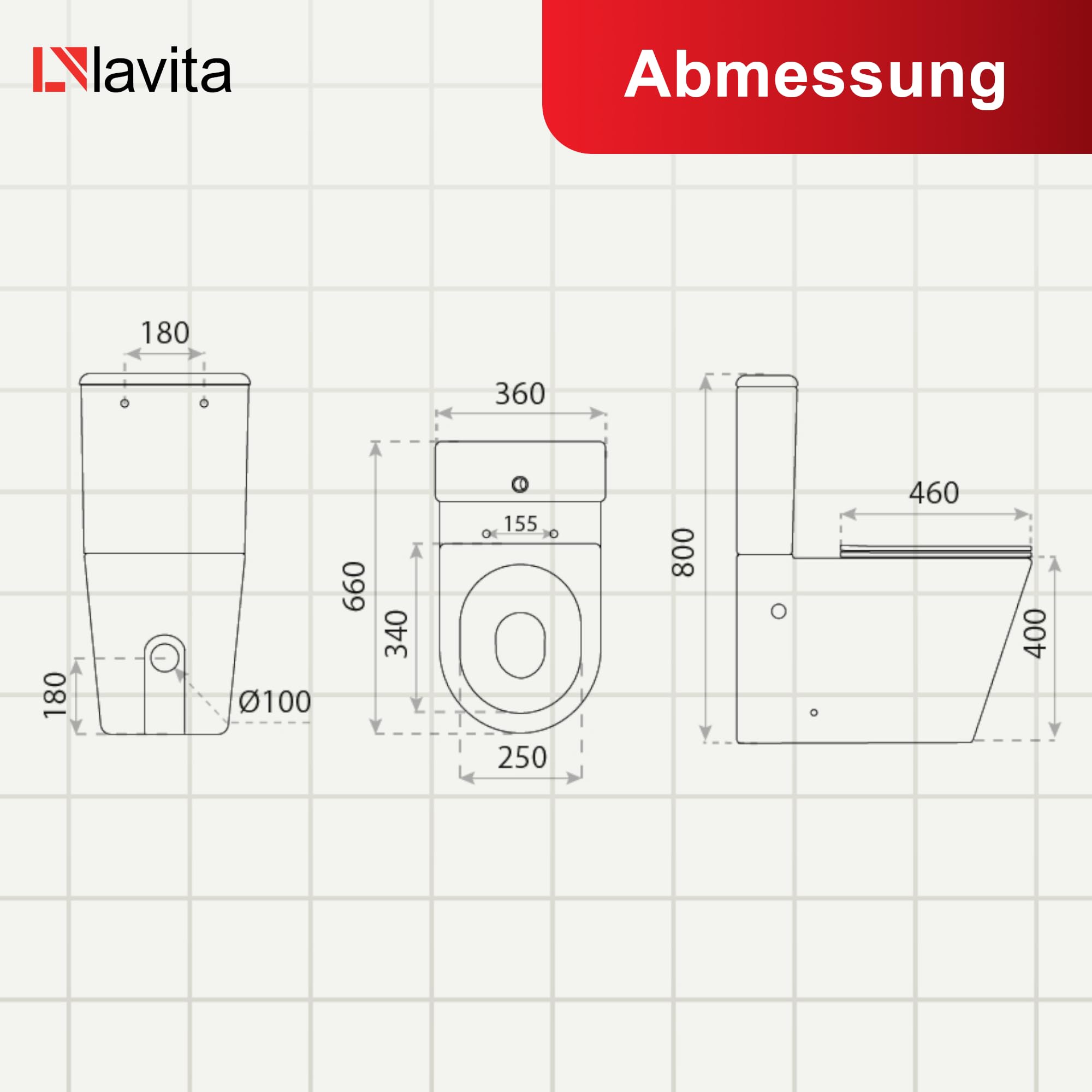 LAVITA WC monoblocco con cassetta di scarico integrata ANTON WHITE Set completo WC con coperchio con chiusura automatica WC in ceramica senza brida Sistema di scarico TORNADO