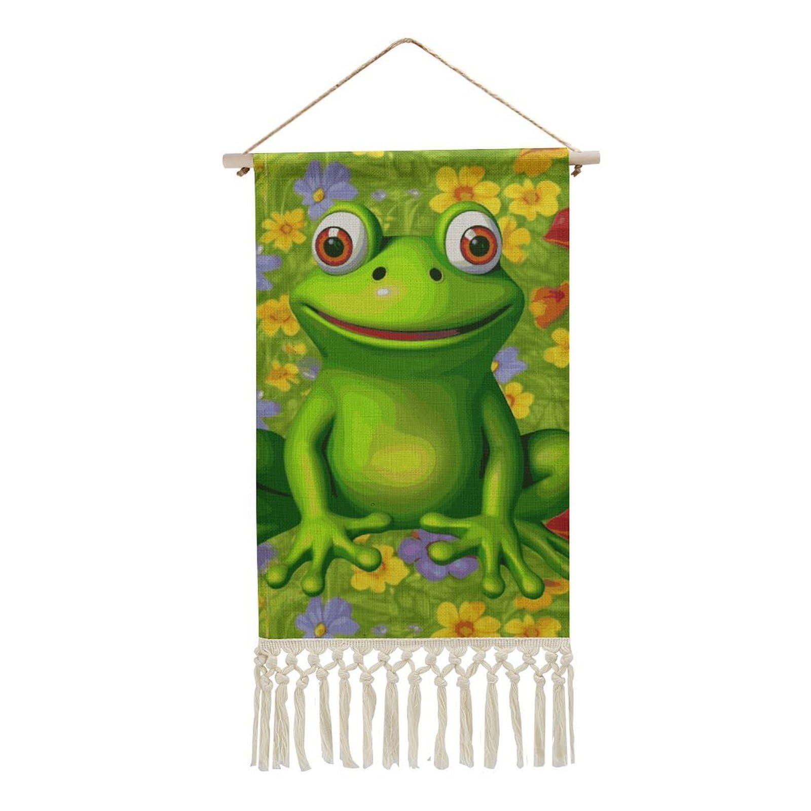 BTCOWZRV Cotton And Linen Hanging Poster with Tassels, Frog Wall Hanging Tapestry Vintage Wall Art Painting Modern Artwork Decoration for Home Decor Ready to Hang 10x19.6 in