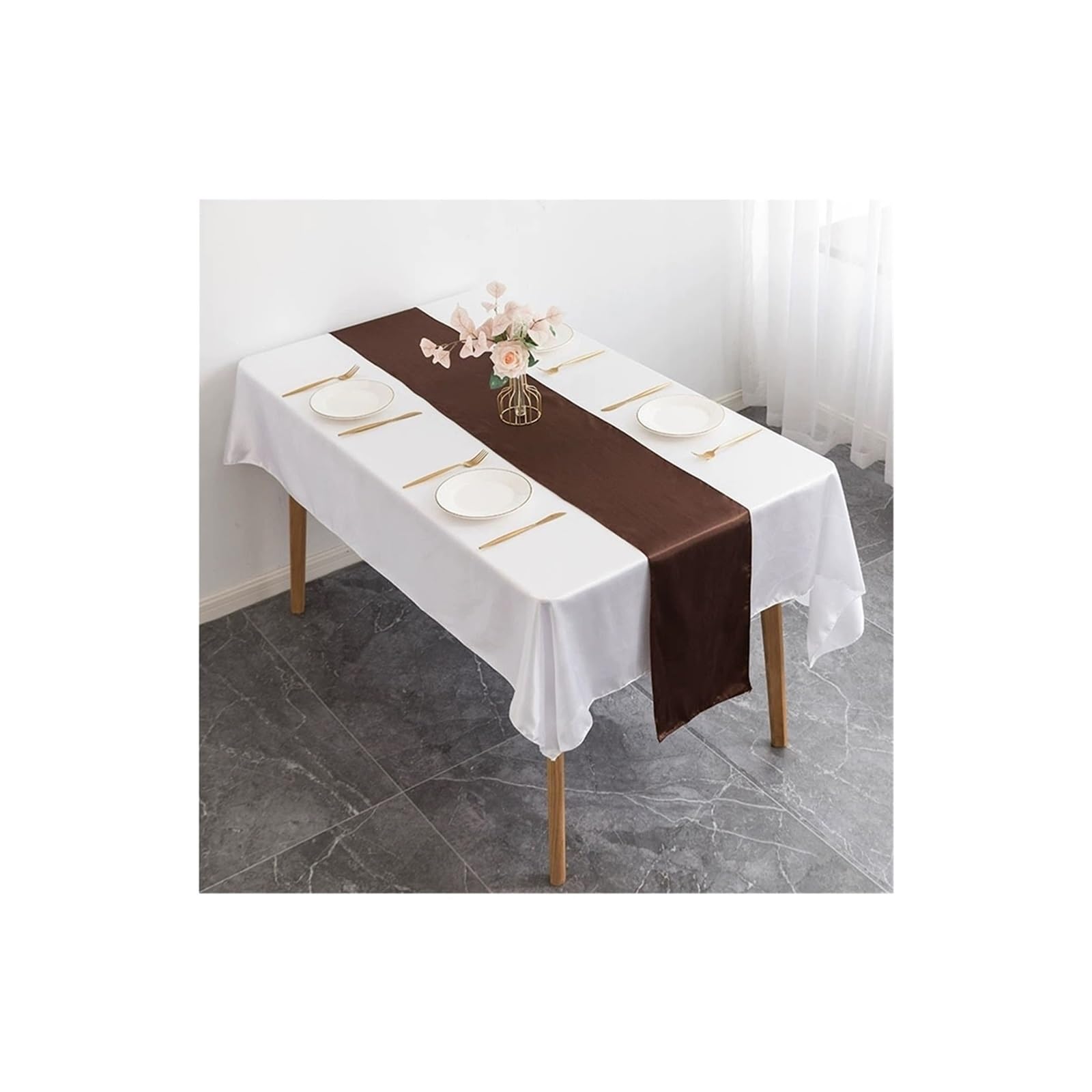 Table Runner 6PCS Luxury Shiny Satin Wedding Table Runners Runner Party Hotel Event BirthdayBanquet Dining Decoration(Coffee)
