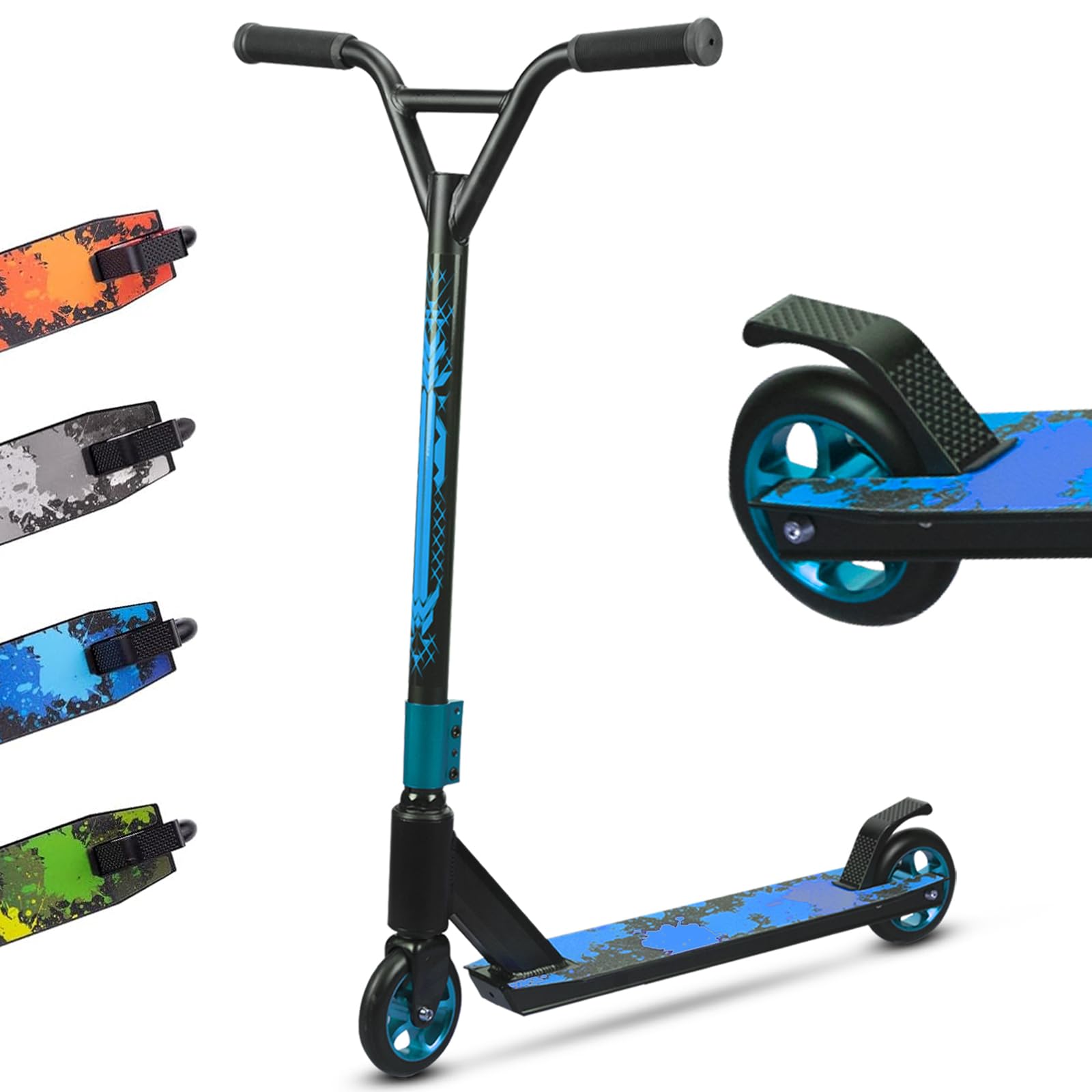 MEE GOO Pro Freestyle Stunt-Scooter ABEC-10 Kugellager, Trick-Scooter aus Leichter Legierung mit Rad aus Aluminiumlegierung, Rahmen bis zu 100 kg für Fortgeschrittene und Anfänger, Skatepark (Blue)