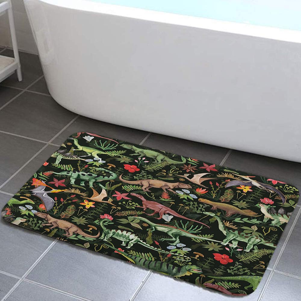Wathon Dinosaurs Cute Dino Kids Bath Mat Dinosaur Jungle Funny Cartoon Bath Rug Boys Girls Children Bathroom Accessories Soft Non Slip Rug Sets for