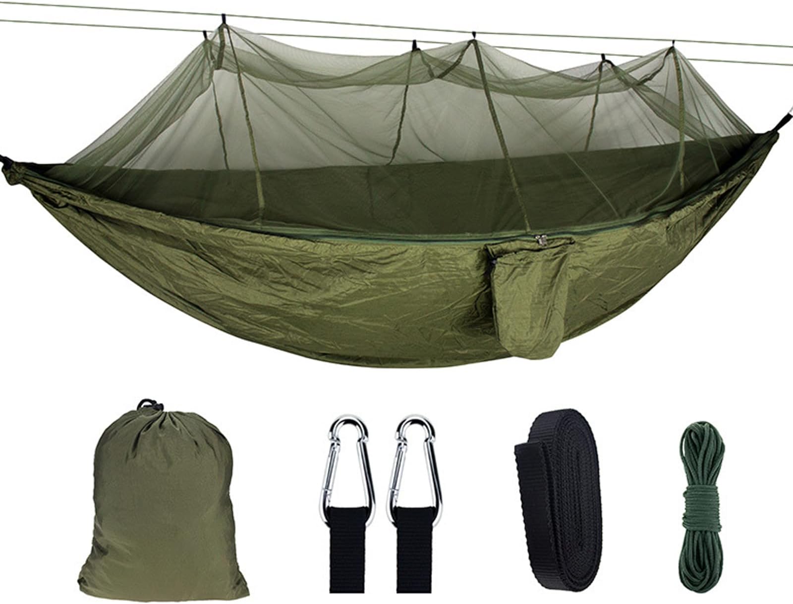 Camping Hammock with Net - Lightweight & Easy Setup - Portable Hammocks for Outdoor, Hiking, Camping, Backpacking, Travel, Beach - 300kg Load Bearing - Includes Carabiners and Tree Straps