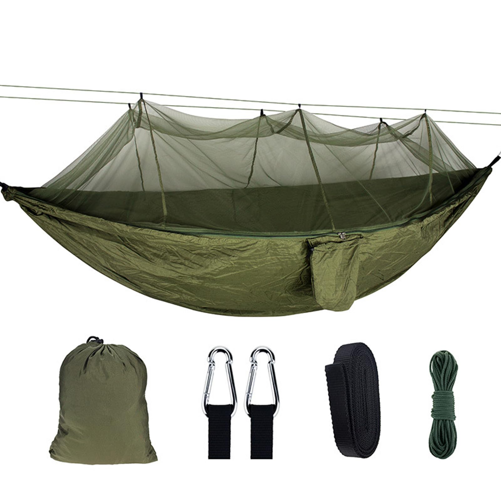 Camping Hammock with Net - Lightweight & Easy Setup - Portable Hammocks for Outdoor, Hiking, Camping, Backpacking, Travel, Beach - 300kg Load Bearing - Includes Carabiners and Tree Straps