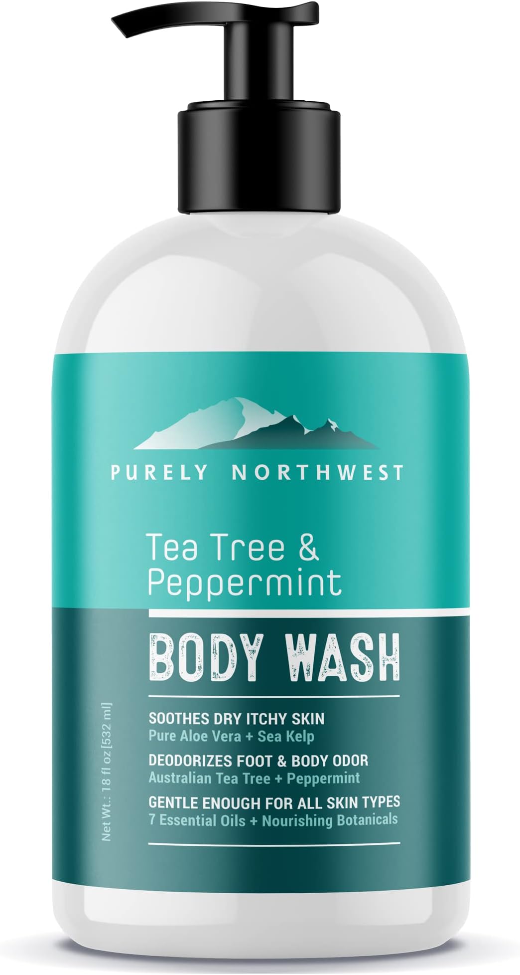 PURELY NORTHWEST-Tea Tree Oil Body Wash for Men & Women-Excellent for Unwanted Body Odor & Acne-Soothes Buring & Itching from Jock Itch & Athletes Foot-18oz