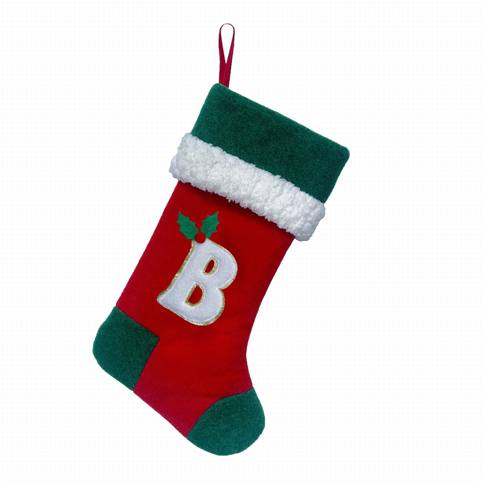 18 Inches Monogram Christmas Stockings With Letters Large Soft Christmas Stockings Red Velvet With White Soft Plush Cuff For Christmas Xmas Tree Holiday Fireplace Family Decor Gifts (B)