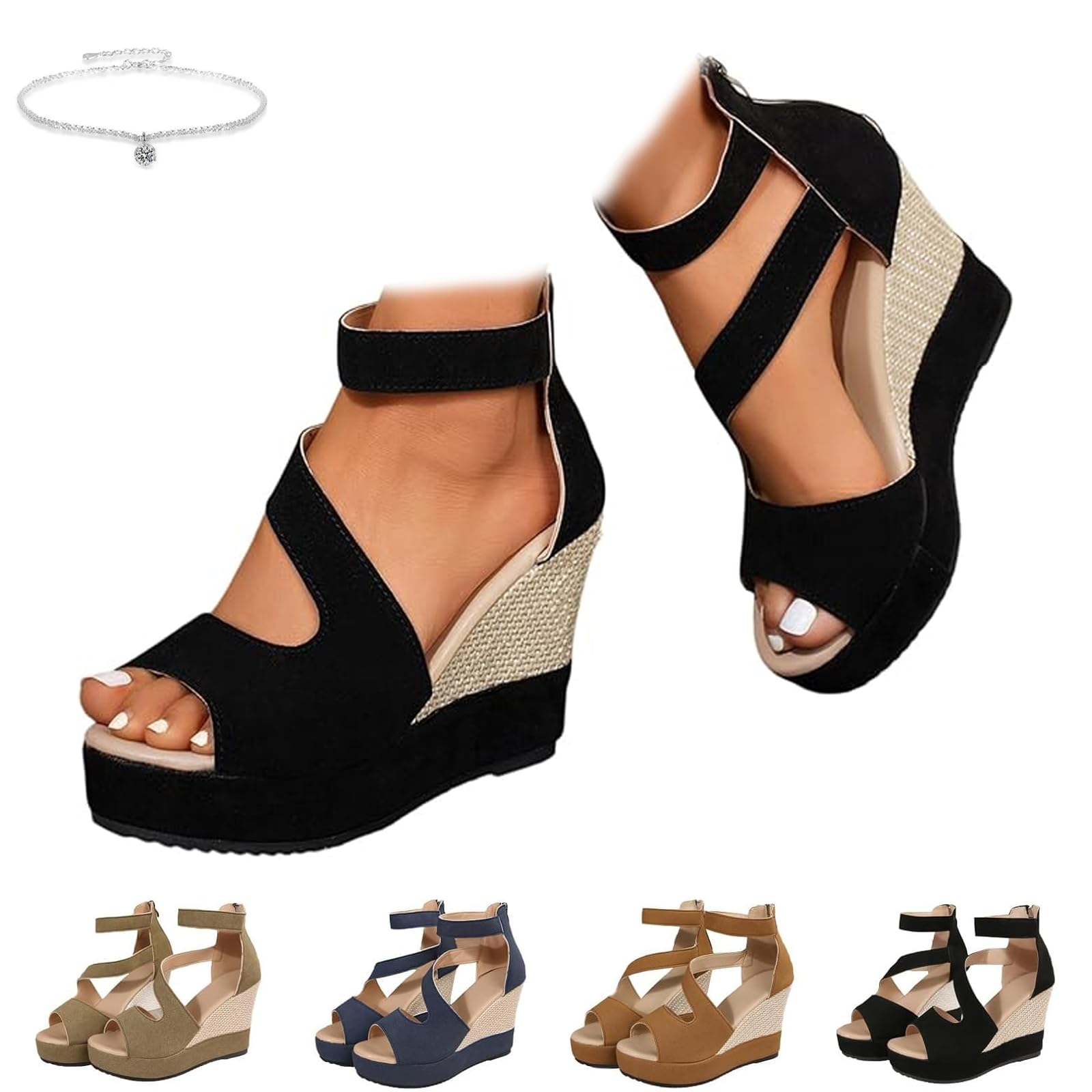 Sandalias ortopédicas de cuña para mujer, elegantes, sandalias de plataforma de verano para mujer, con puntera abierta, cuñas de tacón alto con cremallera trasera, para bodas, fiestas de noche
