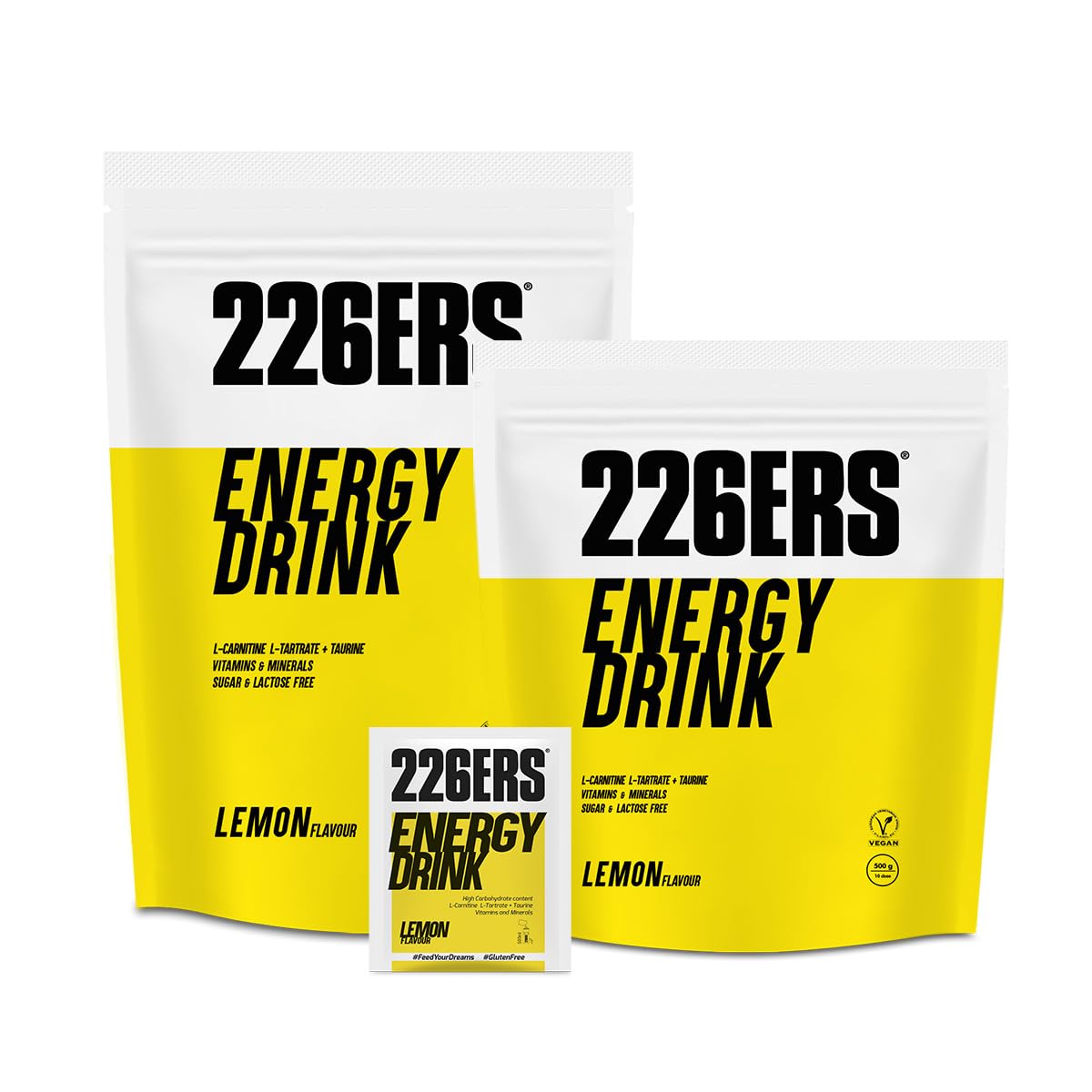 226ERS Energy Drink | Bebida Energética en Polvo con Amilopectina, Taurina y L-Carnitina, Sin Gluten y Sin Lactosa, Limón - 500 gr