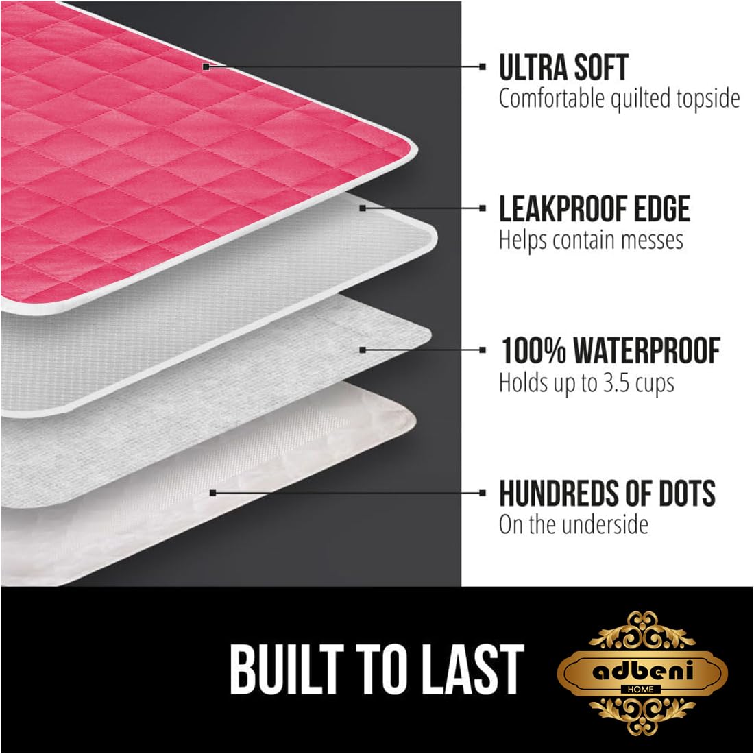 ADBENI HOME 3 Pack Soft 100% Waterproof Hypoallergenic Absorbent Baby Changing Liners, Stay in Place Pad, Slip Resistant, Quilted Machine Washable Reusable, Diaper Table Mat Cover, 69×33 cm, Pink
