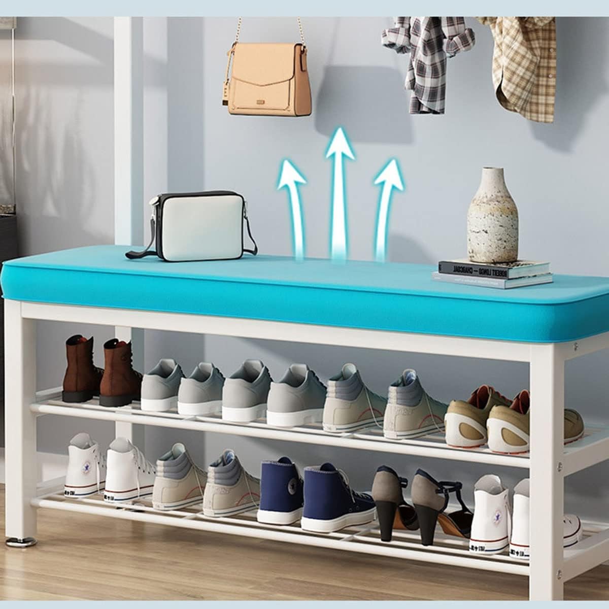 3-in-1 Hall Tree Coat Rack with Shoe Stool with Storage and Hooks for Home Bedroom Laundry Small Place Entryway (Color : White Gray, size : 100x33x172cm)