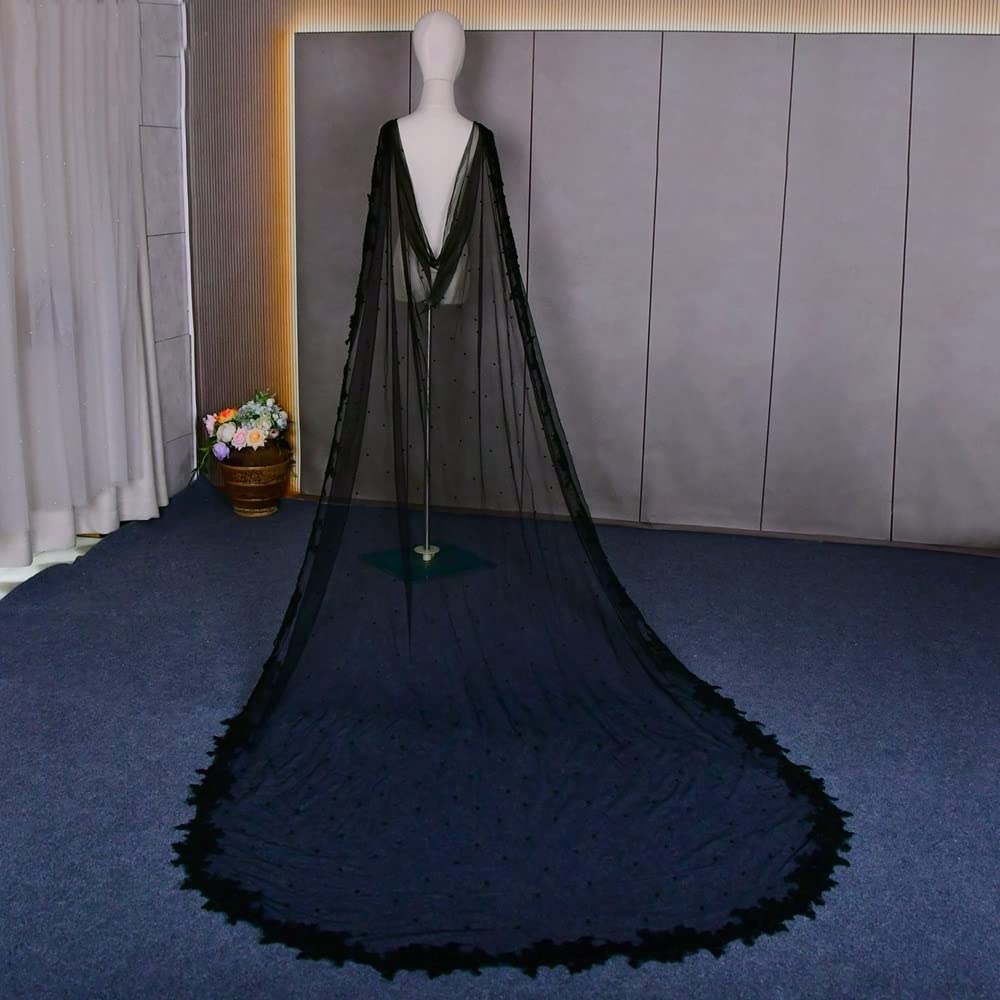 Capa nupcial negra con encaje premium para vestidos de novia de talla grande 1