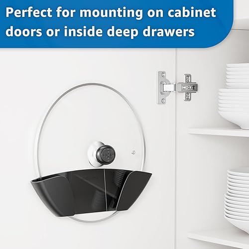 Miniatura 5 de Organizador de tapa de olla, soporte para tapa de olla, soporte autoadhesivo para tapa de sartén, adecuado para puerta de armario, cajón profundo,