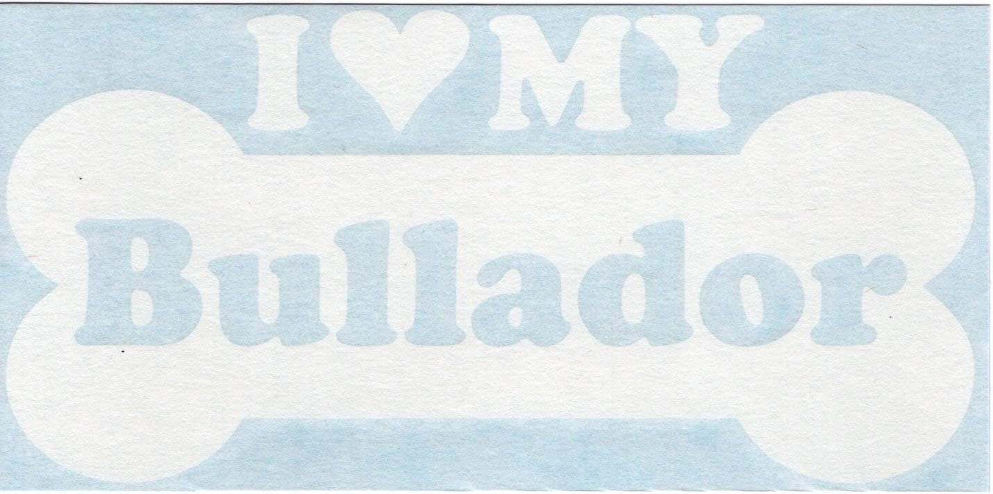 I Heart Love My Bullador - Dog Bone Bulldog Labrador Retriever Designer Mixed Hybrid Breed Cars Trucks Moped Helmet Hard Hat Auto Automotive Craft Laptop Vinyl Decal Store Window Wall Sticker 13227