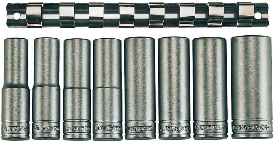 Teng Tools 8 Piece Deep 1/2 Inch Drive 6 Point Metric Socket Set - M1208-6,Silver