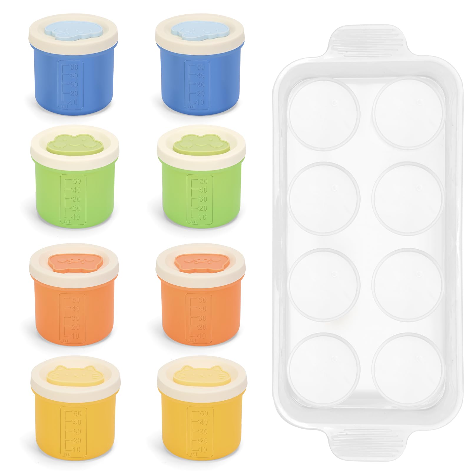 Silicone Baby Food Containers with Airtight Lids,8 Pack Baby Puree Containers Food Freezer Containers,2 oz Baby Food Snack Jar with Tray Microwave,Dishwasher & Freezer Safe