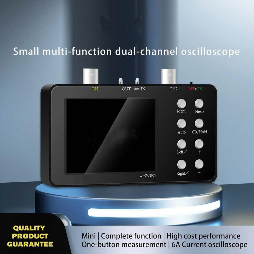 Oscilloscopio di memoria digitale 10 MHz a 2 canali con generatore di segnale, oscilloscopio portatile portatile 50 MSa/s LCD da 3,2 pollici per riparazione e fai da te (host + 2 campioni)