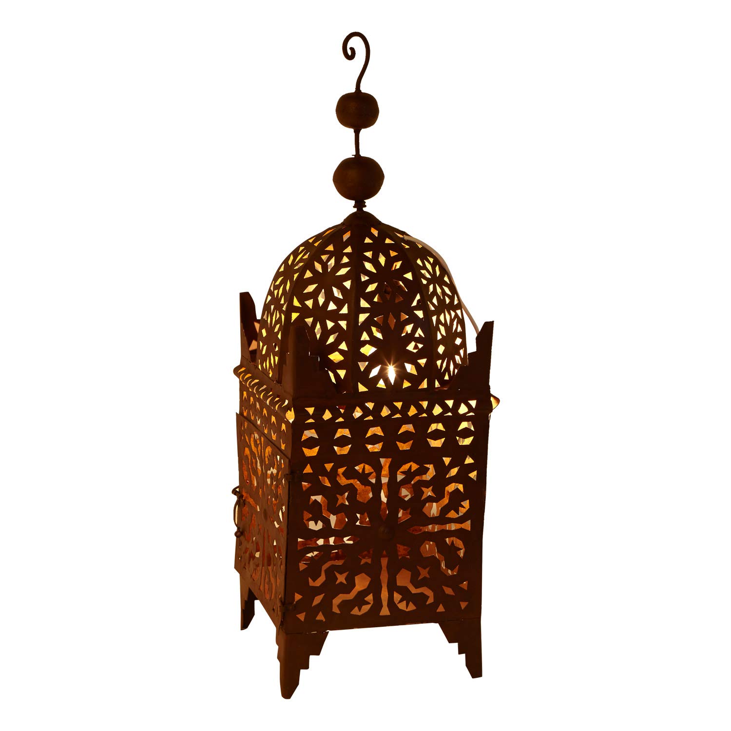 Casa Moro Oosterse lantaarn Marokkaanse ijzeren lantaarn Hilal H144 cm x breedte 26 cm in roestvrij roestbruin voor buiten en binnen | hangend & staand | handwerk uit Marokko | L1658