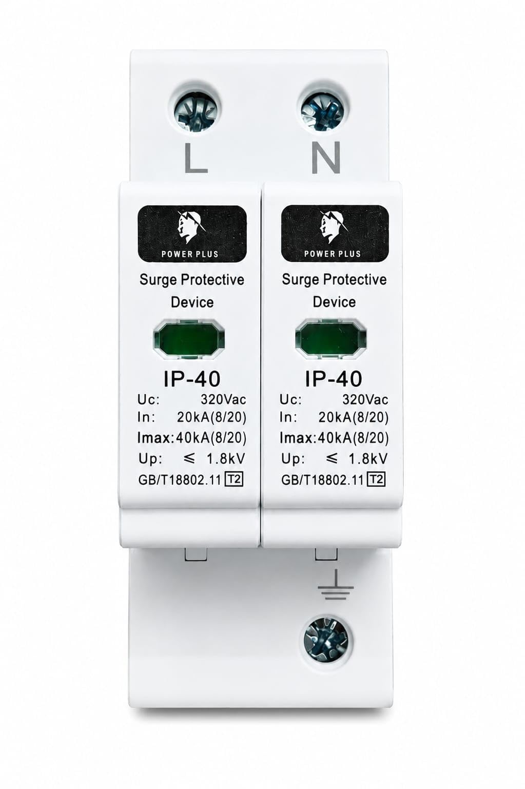 Surge Protective Device(SPD) IP-40, 2 Pole, 320Vac, 40kA Max Discharge, DIN Rail Mount, T2-image-13