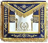 Regalia Lodge Navy Blue Apron Master Mason Square G & Pillars Freemasons Gold Fringe (Lambskin)