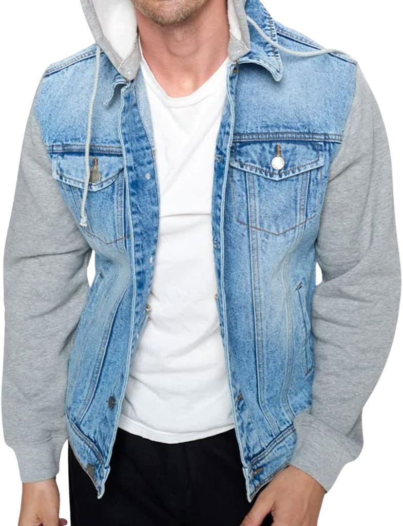 The Best Men's Denim Jacket - Word Art Jacket With Fleece Hoodie - Print Jacket for Men