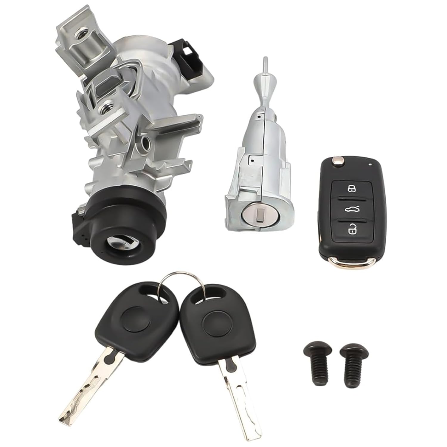 1K0905851B Neiman Interrupteur d'allumage avec 2 clés + 1 Télécommande pour Golf 5 6 7 A3 Q3 Caddy Beetle Jetta Touran Tiguan Seat Altea 1K0905841 Antivol Direction Serrure d'allumage
