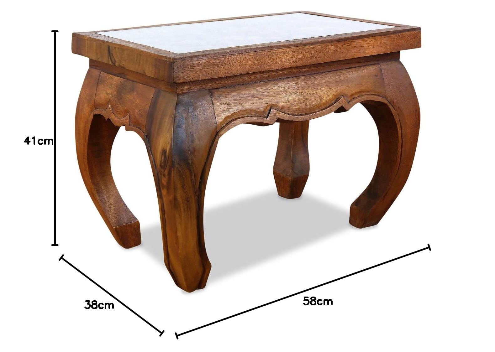 livasia Opiumtafel met snijwerk, Bijzettafel, Nachttafeltje, duurzaam en handgemaakt, 38x58x41cm (Zwart
