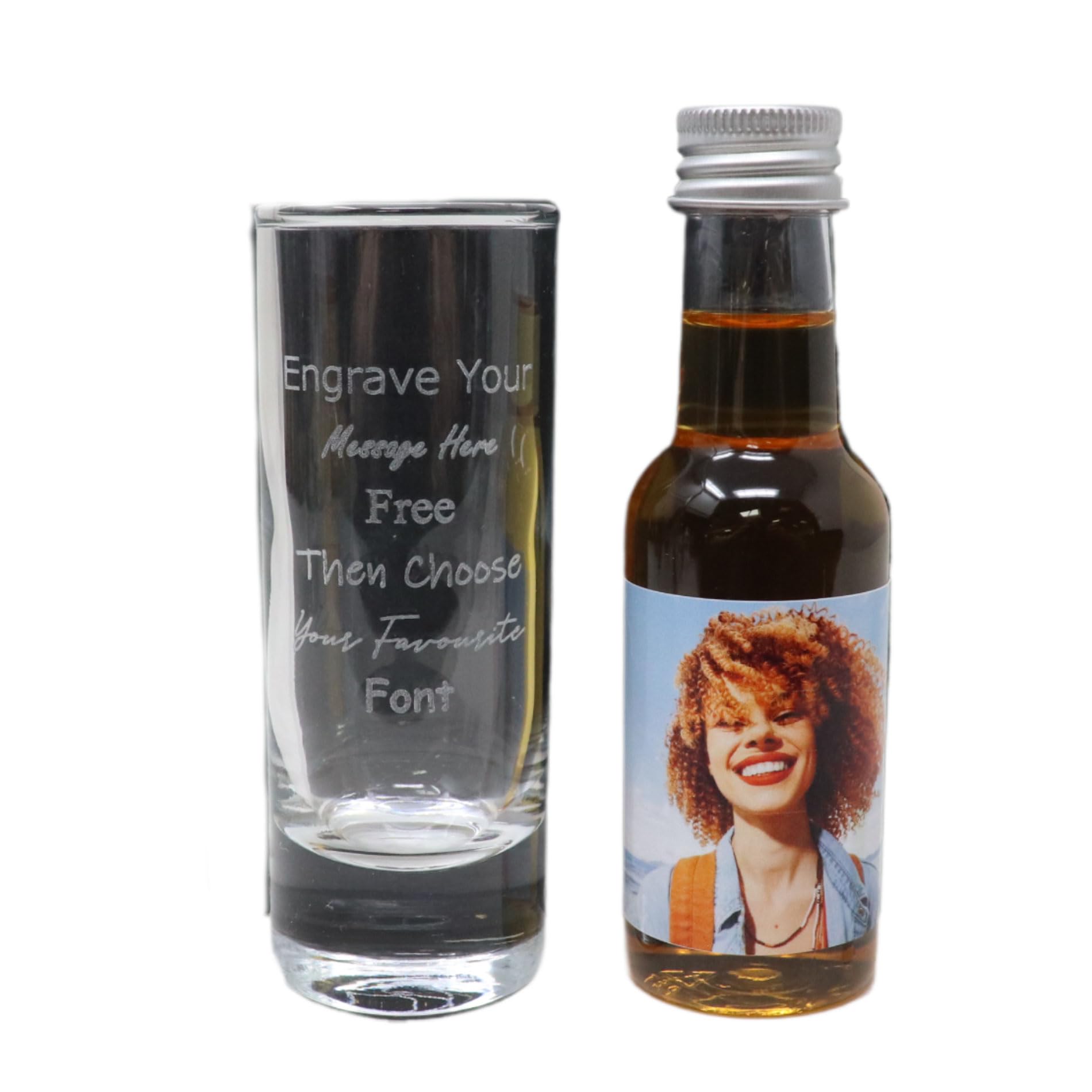 Personalised Engraved Tall Shot Glass & Photo Design Miniature Bottle of Alcohol Gift Set for 18th Birthday & 21st Birthday for Son & Daughter. (Spiced Rum/No Gift Box) 35% vol