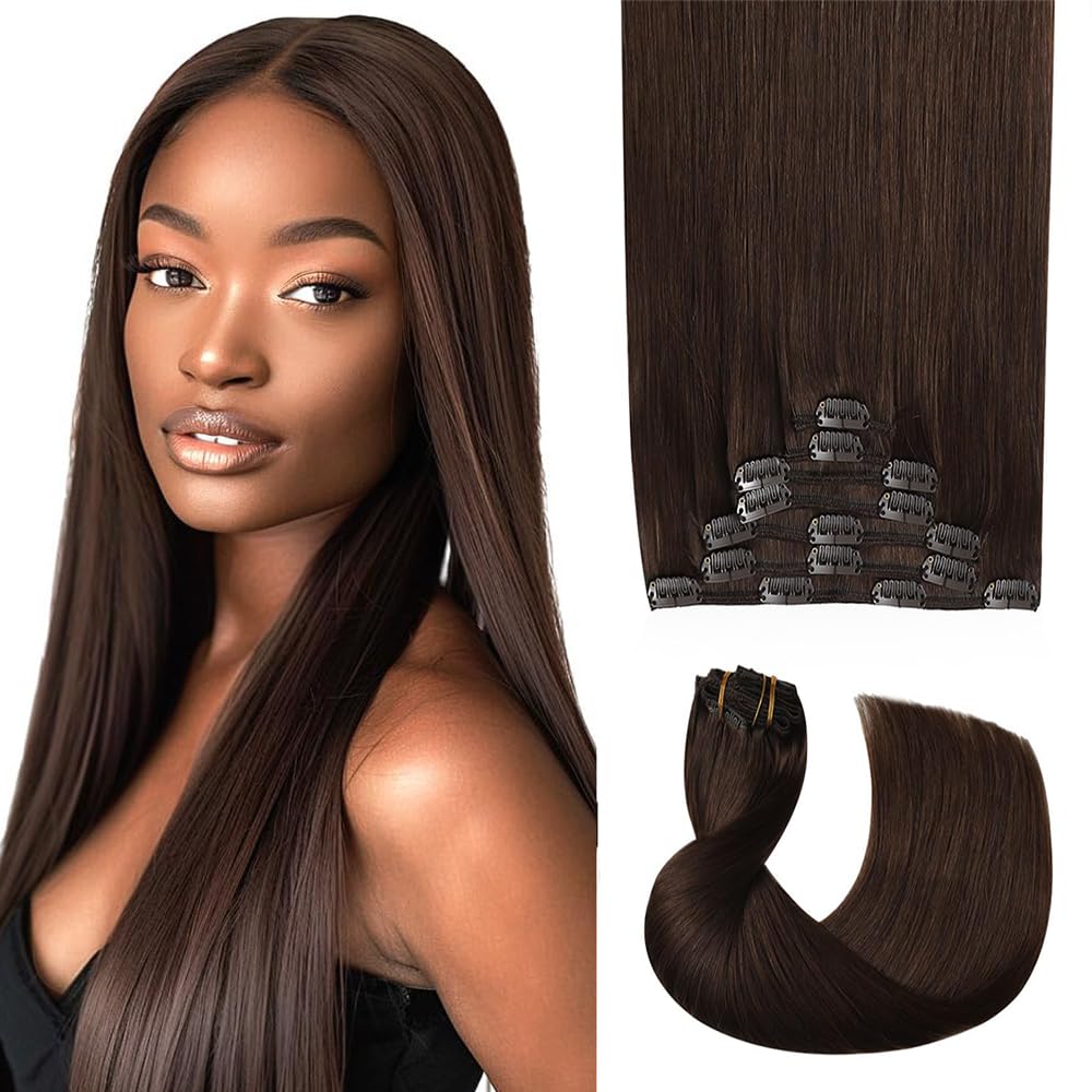 Photo 1 of #4 Brown Clip in Hair Extensions, 18 Inch Human Hair