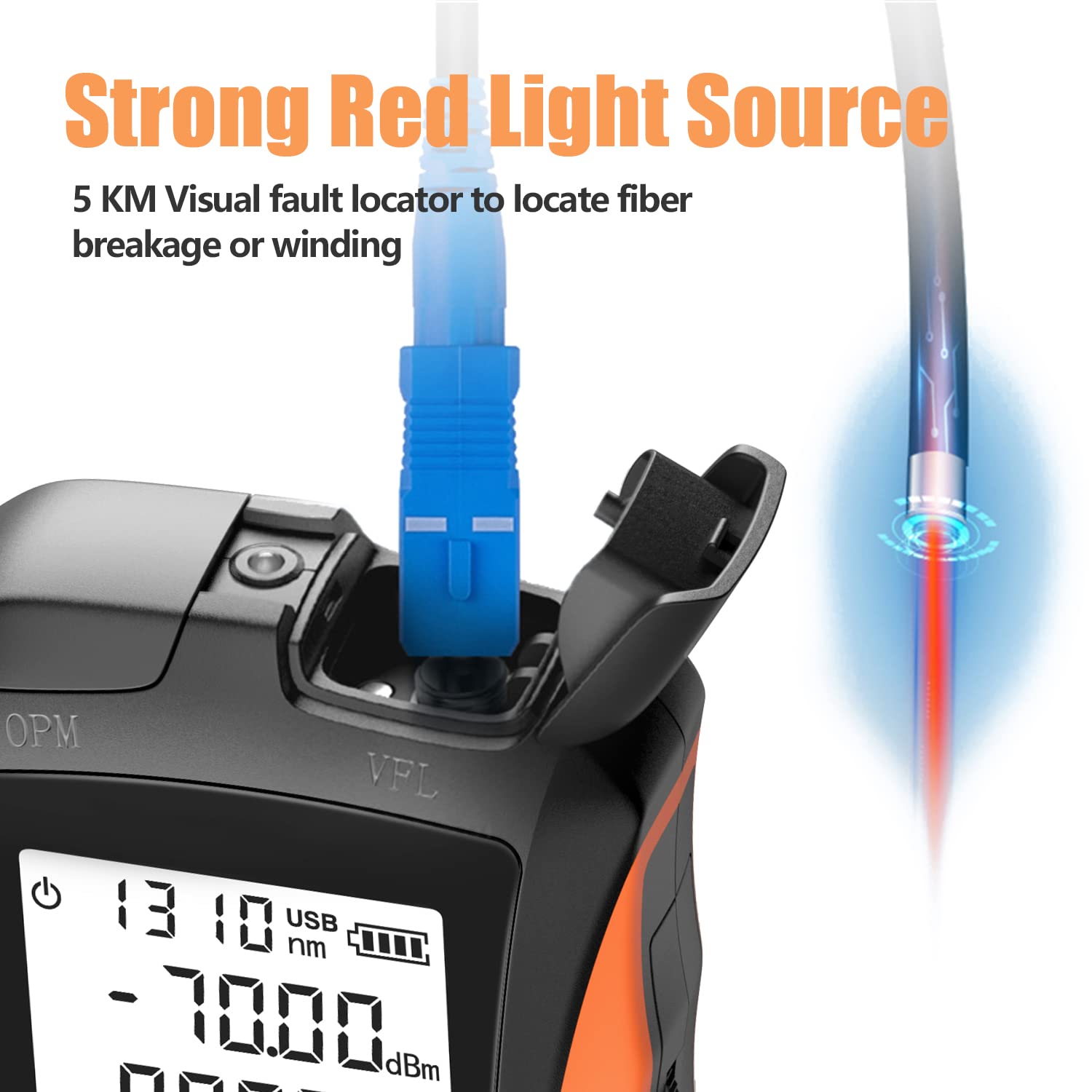 Optical Power Meter with Visual Fault Locator, Fiber Light Meter with Cable Tester Function and Li-ion Battery USB Charge for FC/SC/ST Universal Interface