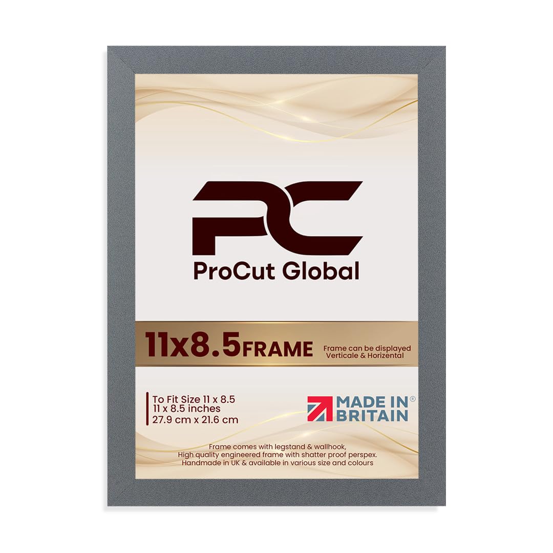 Procut Global 11X8.5 Dark Grey Picture Frames – Sleek Wooden Photo Frame with Shatterproof Perspex for Wall or Tabletop – Perfect for Posters, Certificates, Prints–Multiple Sizes & Colors Available