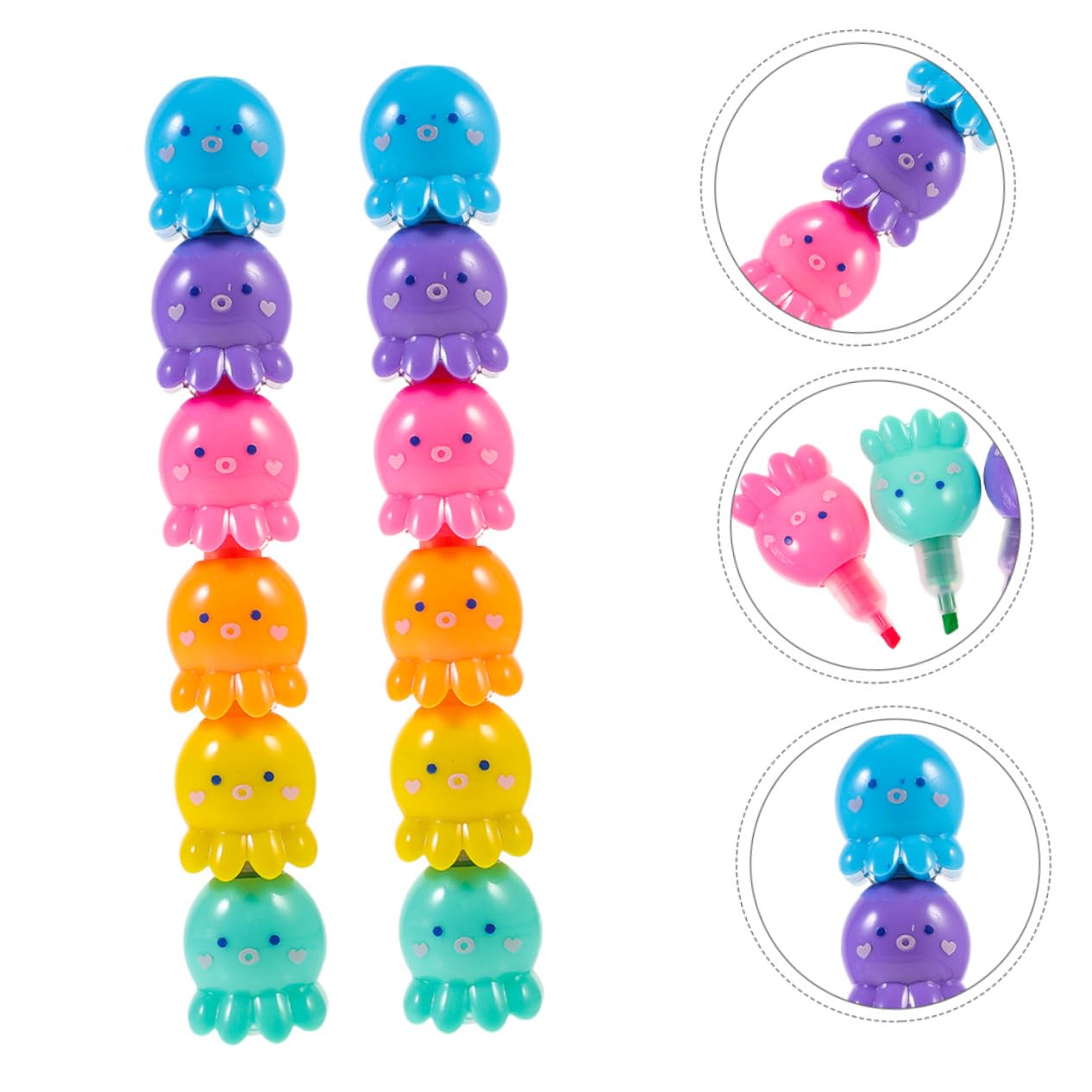 Angoily 2 Set Mini Evidenziatori Fluorescenti Polpo Design Impilabile e Compatto Penne Colorate per Studenti e Scrittura Scuola e Ufficio