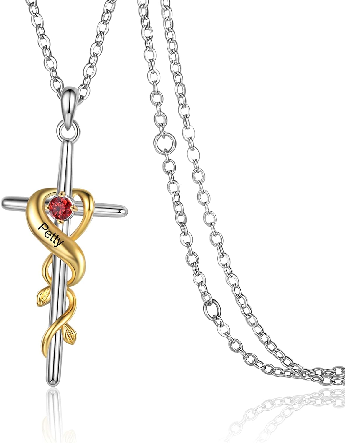 Nameinhea Personalize Cross Necklaces for Women Dainty Cross Necklaces with 1-3 Birthstones Faith Necklace Engravable Names Necklace