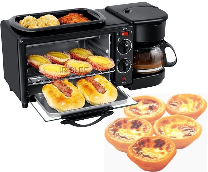 110V Electric Breakfast Machine 3 in 1 Multifunction Breakfast Maker Mini Drip Coffee Maker Bread Pizza Oven Frying Pan Toaster