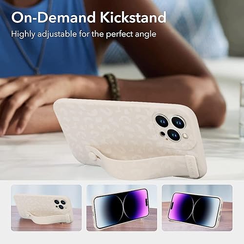 Miniatura 6 de OOK Funda compatible con iPhone 14 Pro Max con correa para la muñeca, funda de leopardo blanco con protección de cámara para mujeres y niñas,