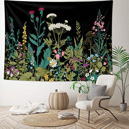 HOMKUMY-Flower-Wall-Tapestry-Bohemian-Hippie-Tapestry-Flower-Psychedelic-Indian-Wall-Hanging-Tapestry-for-Home-Decor-Bedroom-Living-Room-Black-Medium-59x51-Inches 61FnnR64jRL