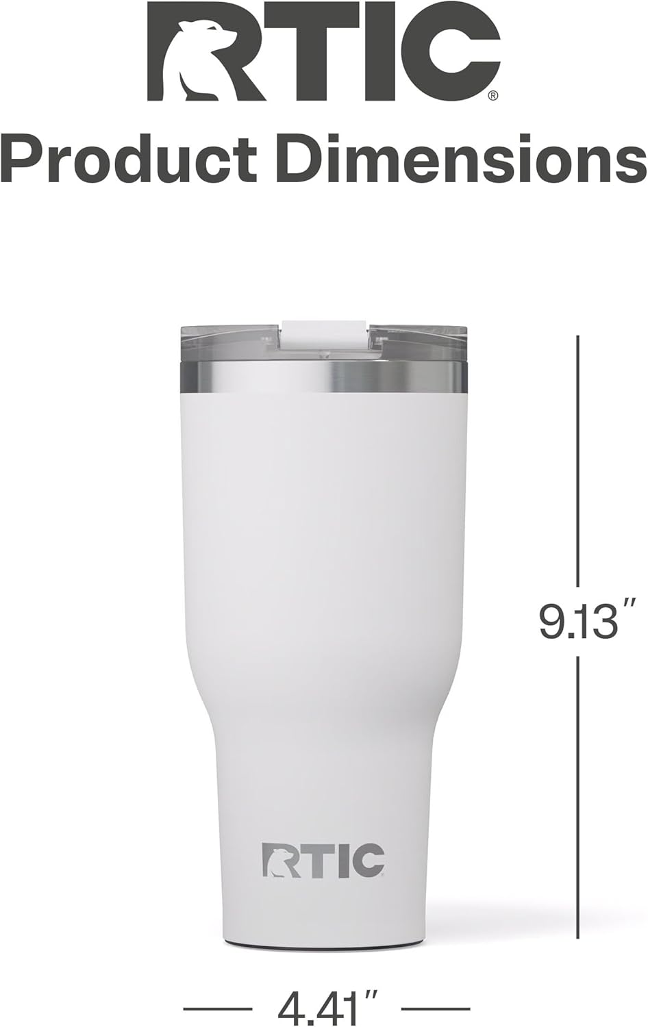 RTIC 40oz Essential Tumbler with Lid, Ceramic Lined, Insulated, Stainless Steel, Metal, Double Wall Vacuum-Insulation, Travel Cup for Iced Coffee, Tea, Hot and Cold Drink, White
