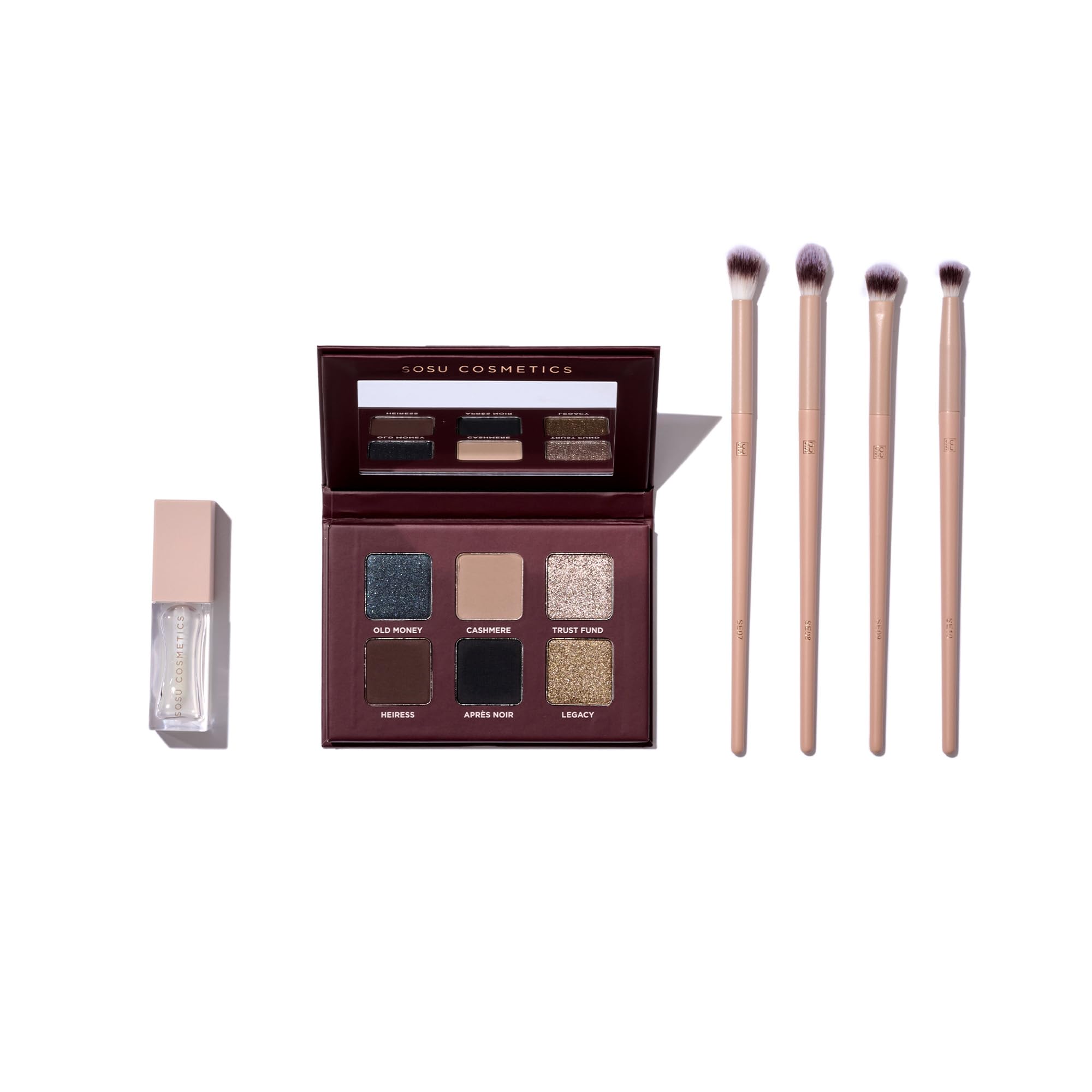 SOSU Cosmetics All Eyes on You Collection, Eyeshadow Palette with 4 Brushes and Lip Oil Gift Set