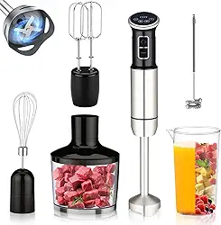 6 em 1 mixer de mão, 1000W, 8 velocidades, Exibição digital LCD, Vem com um copo de 860 ml, Triturador de 500 ml, Batedor de aço inoxidável com 4 pás, Adequado para sopas, smoothies e purés(127V)