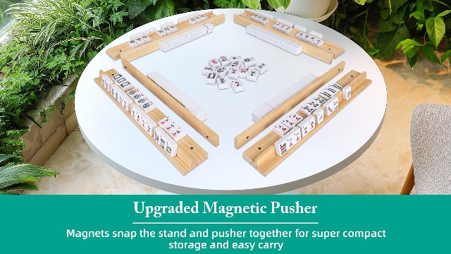 Provento - Houten Domino Rekken Set Van 4 - Professionele Spel Houders Voor Domino Mexican Train Mahjong Inclusief Premium Tegels