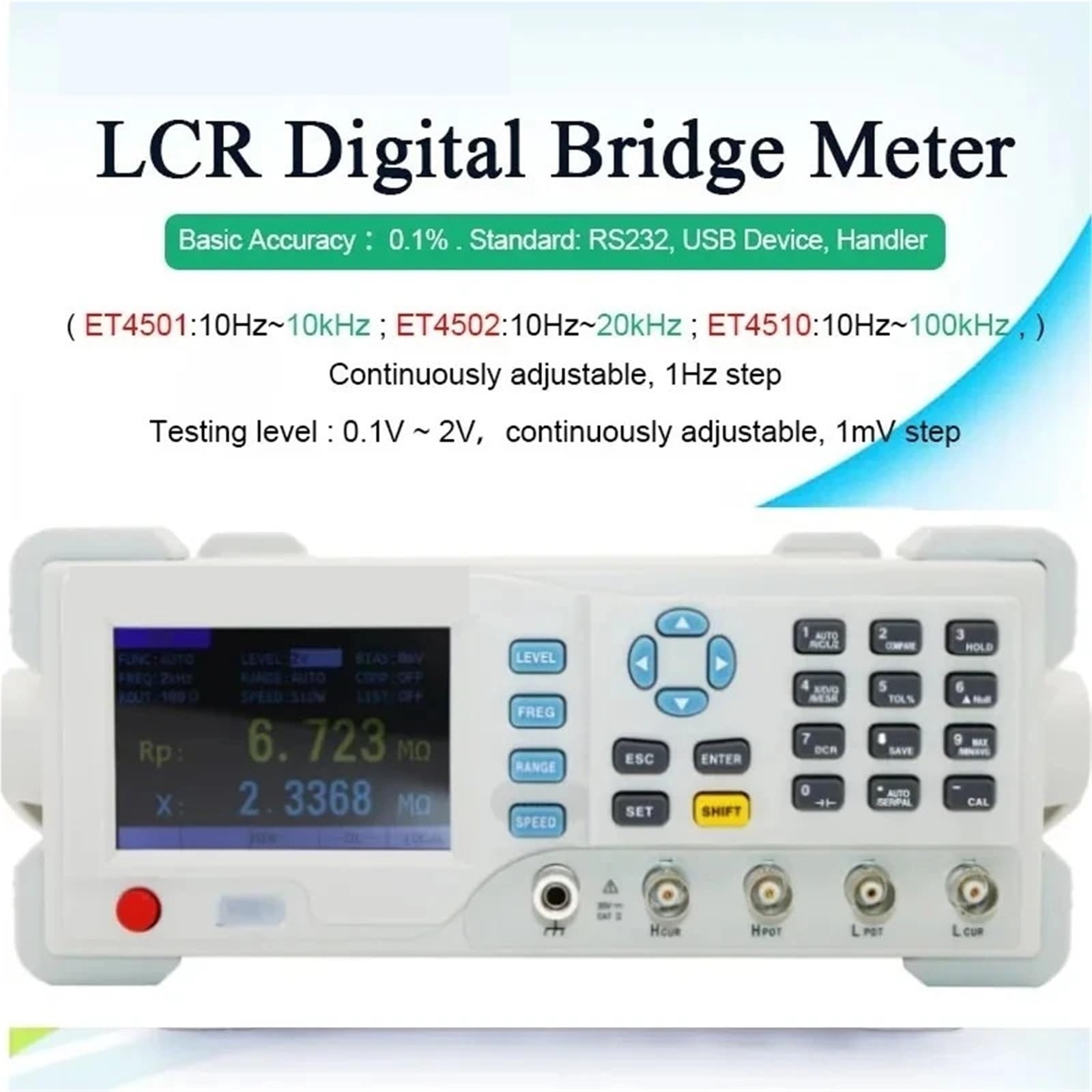 Medidor LCR, Probador digital de laboratorio precisión LCR escritorio ET4501, ET4502 y ET4510. Mide resistencia, capacitancia e inductancia(ET4501(10KHz))