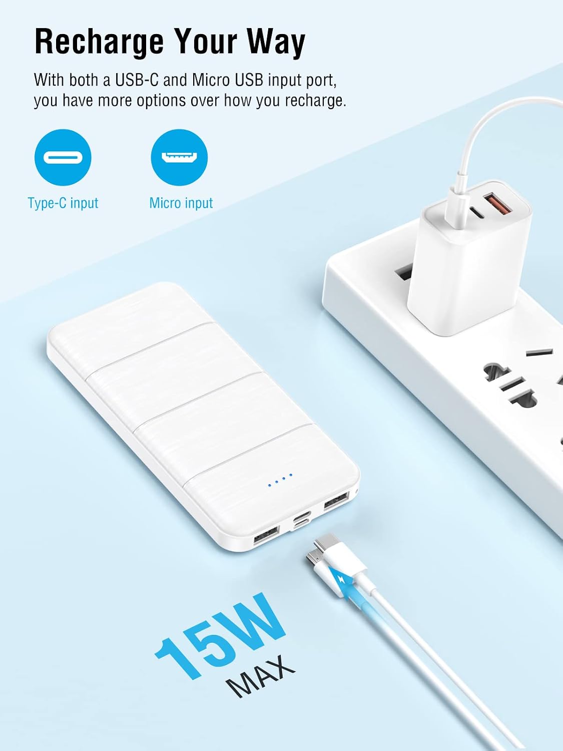 Power bank simultaneously charging two devices