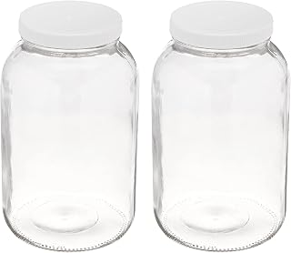 North Mountain Supply 1 Gallon Glass Jar Wide Mouth with White Plastic Lid - USDA, BPA-Free, Made in The USA - for Fermenting, Storing, Canning, and Much More! - Case of 2