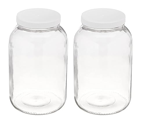 North Mountain Supply - Frasco de vidrio de 1 galón con boca ancha y tapa de plástico blanco - Aprobado por la USDA, sin BPA, fabricado en EE. UU. -