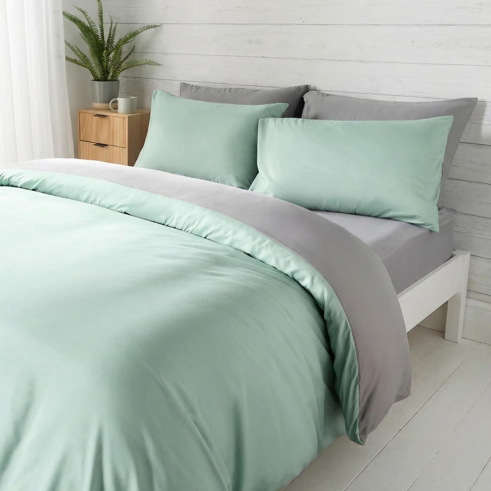 Brentfords King Size Duvet Cover Reversible Design, Microfibre Quilt Duvet Bedding Soft Cosy Comfy Luxury King Size Bedding Set with 2 Pillowcases, Duck Egg/Grey — image 1