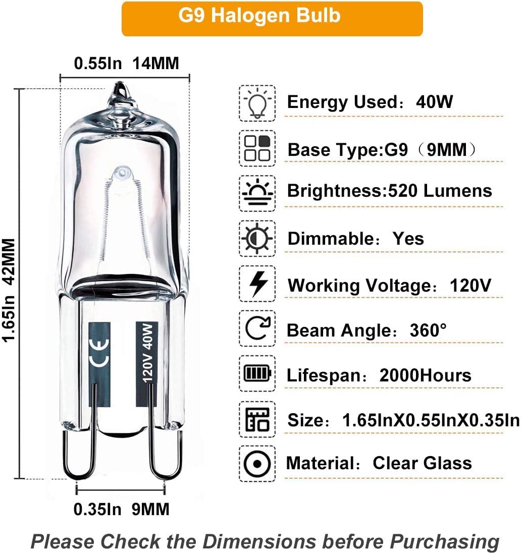 10x Halogen-G9-Birnen, 40 Watt, 120 Volt – Dimmbare Leuchtmittel Für Lampen