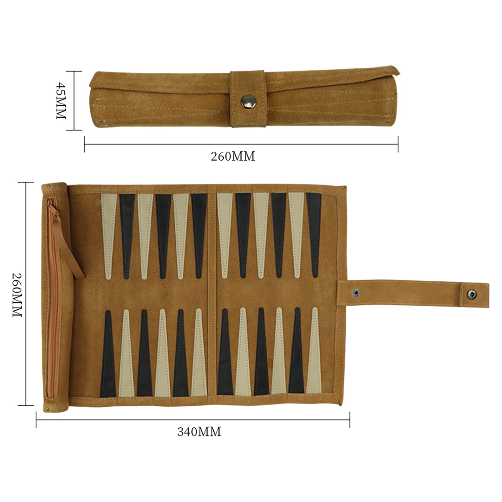 ELLENNE - BACKGAMMON EN CUIR VRAI AVEC COUTURE À LA MAIN - PORTABLE DE VOYAGE ENROULABLE
