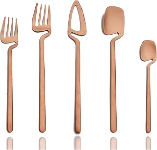 JASHII Matte Rose Gold Silverware Set 304 Stainless Steel Flatware Set Utensil Set 20-piece Modern Cutlery Set Hanging Cup Birthday Wedding Gift