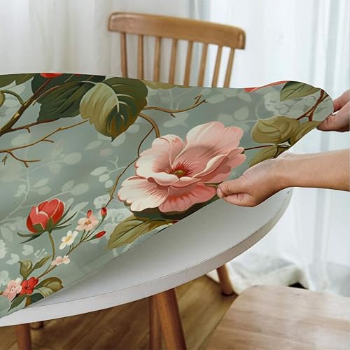 Vista 66 de Pardick Mantel redondo ajustable con diseño de flores de arte en acuarela con mantel elástico, mantel elástico redondo, impermeable, lavable, se